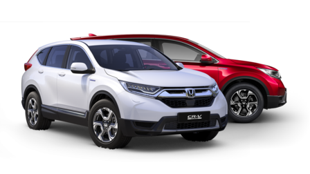 Vista frontale di tre quarti di Honda CR-V Hybrid.