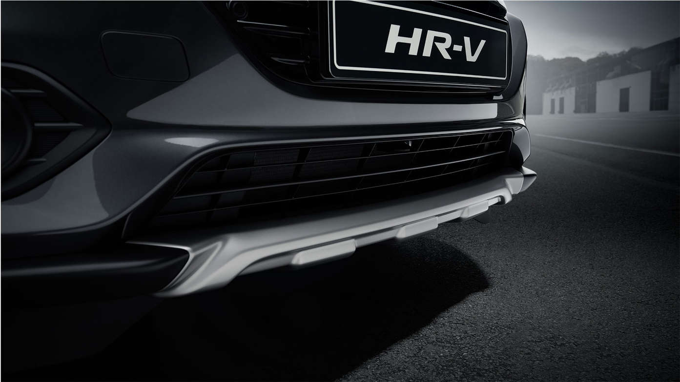 Close up of Honda HR-V front lower decoration finished in titanium color.