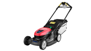 Rasaerba Honda, inquadratura anteriore di tre quarti, rivolto a destra.