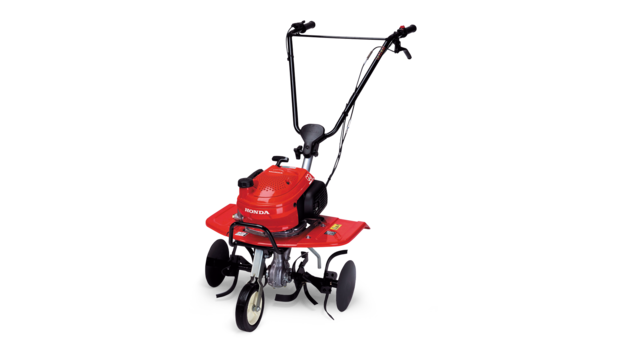Mini-motozappa, inquadratura di tre quarti, lato sinistro.
