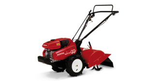 Motozappa controrotante, inquadratura di tre quarti, lato sinistro.