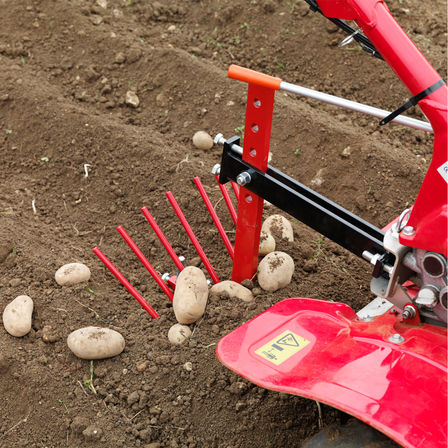 Motozappa versatile con attrezzo scava patate, luogo di utilizzo: giardino.