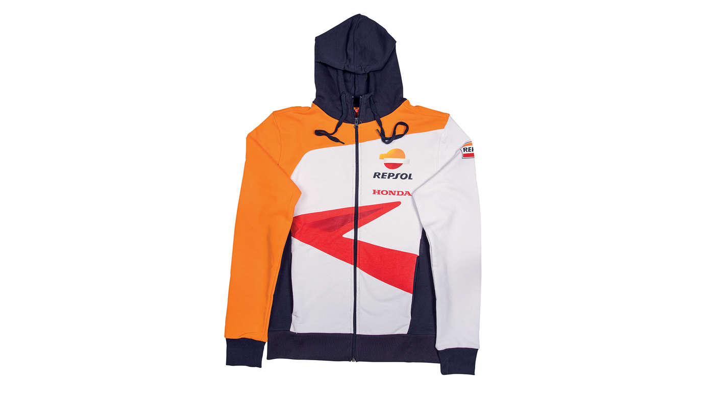 Felpa con cappuccio Honda con i colori del team MotoGP e logo Repsol.