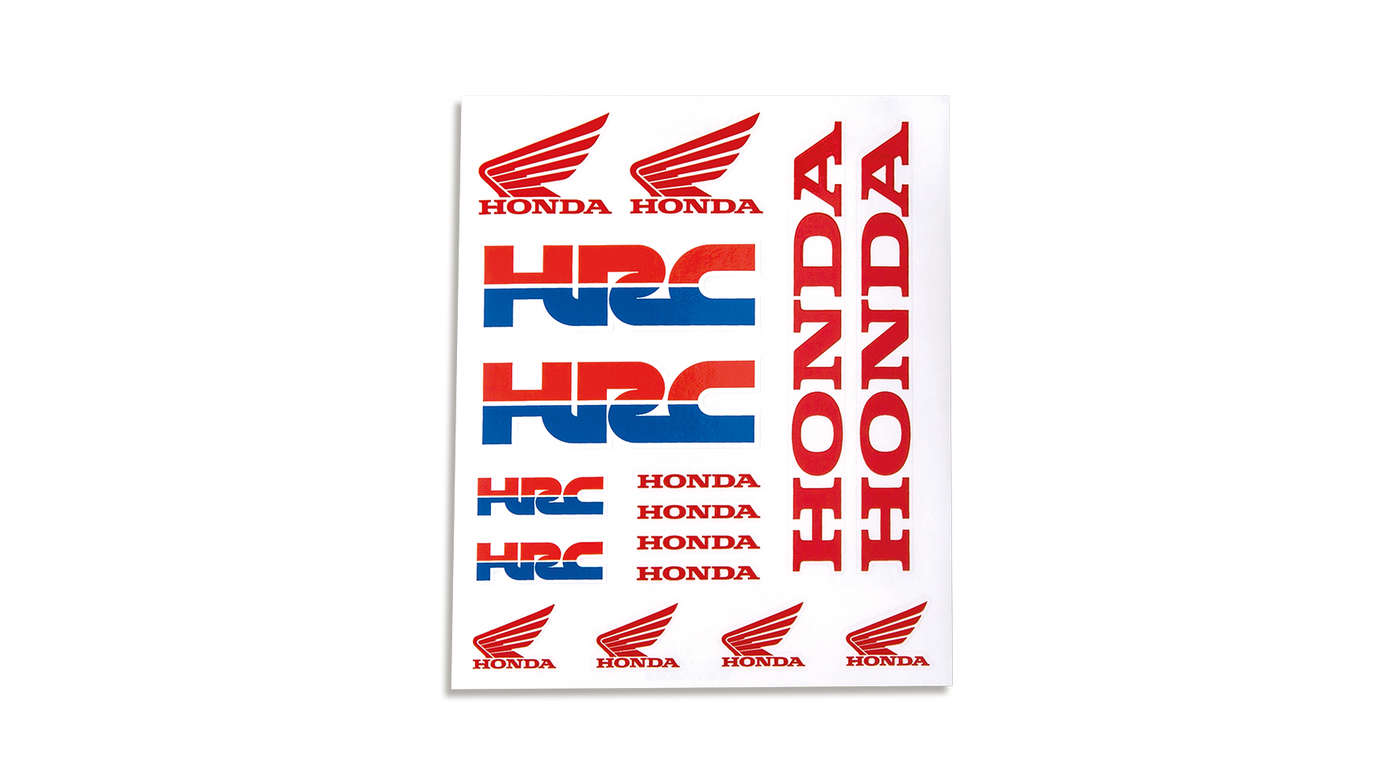 Set di adesivi in vinile Honda HRC con loghi della squadra corse Honda HRC e delle ali Honda.