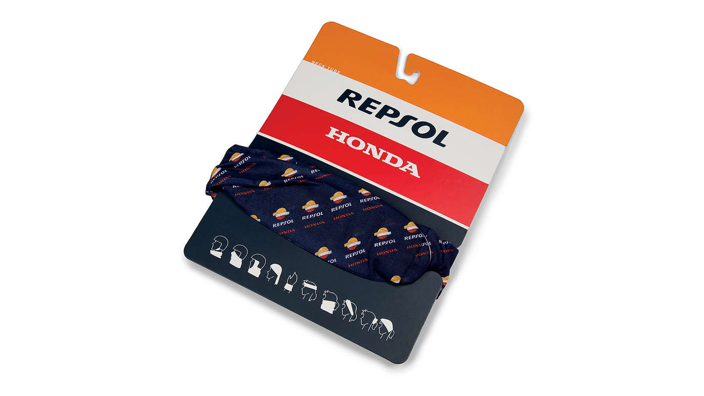 Scaldacollo Honda Repsol con colori Honda MotoGP e logo Repsol.