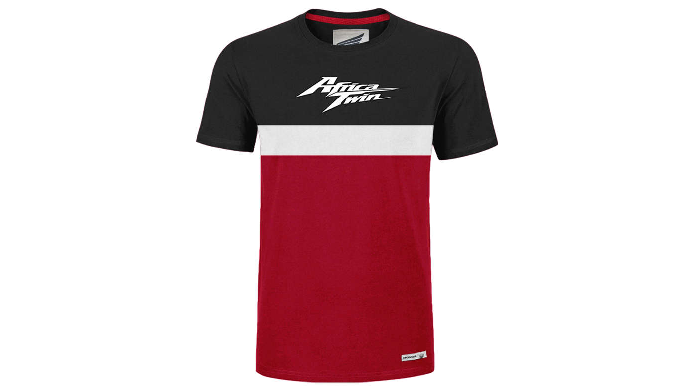 T-shirt Honda vintage rossa e nera con logo Africa Twin. 