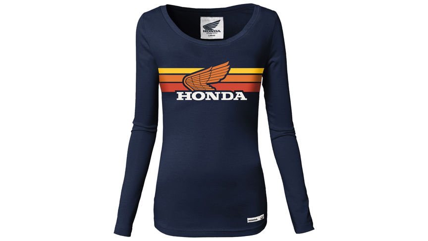 T-shirt da donna Honda vintage blu navy a maniche lunghe. 
