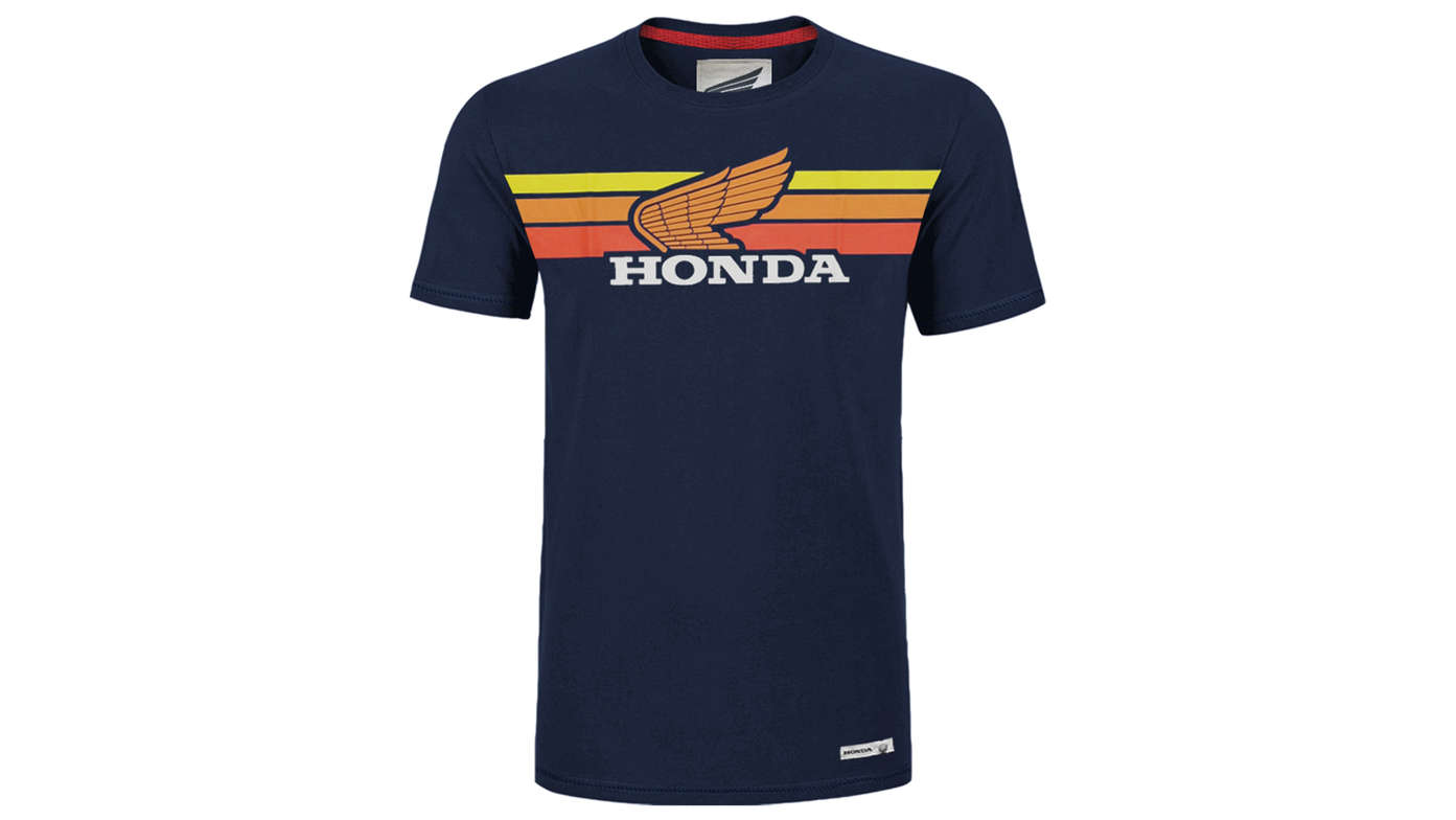 T-shirt Honda vintage blu navy e tramonto.
