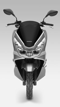 Honda-Scooter-PCX150-Ripresa in studio-Moondust Silver Metallic-Vista anteriore