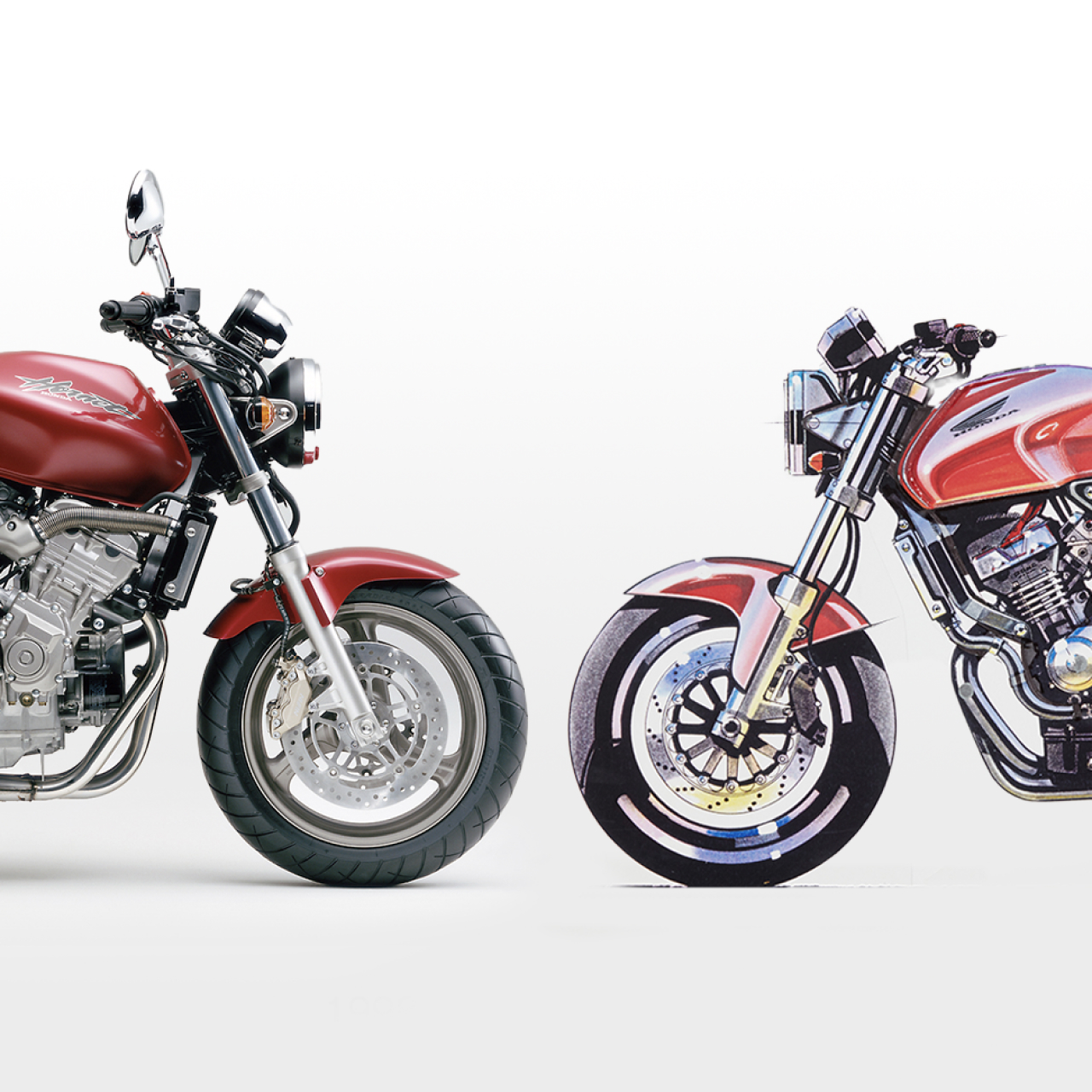 Due Honda Hornet che si fronteggiano una di fronte all'altra.