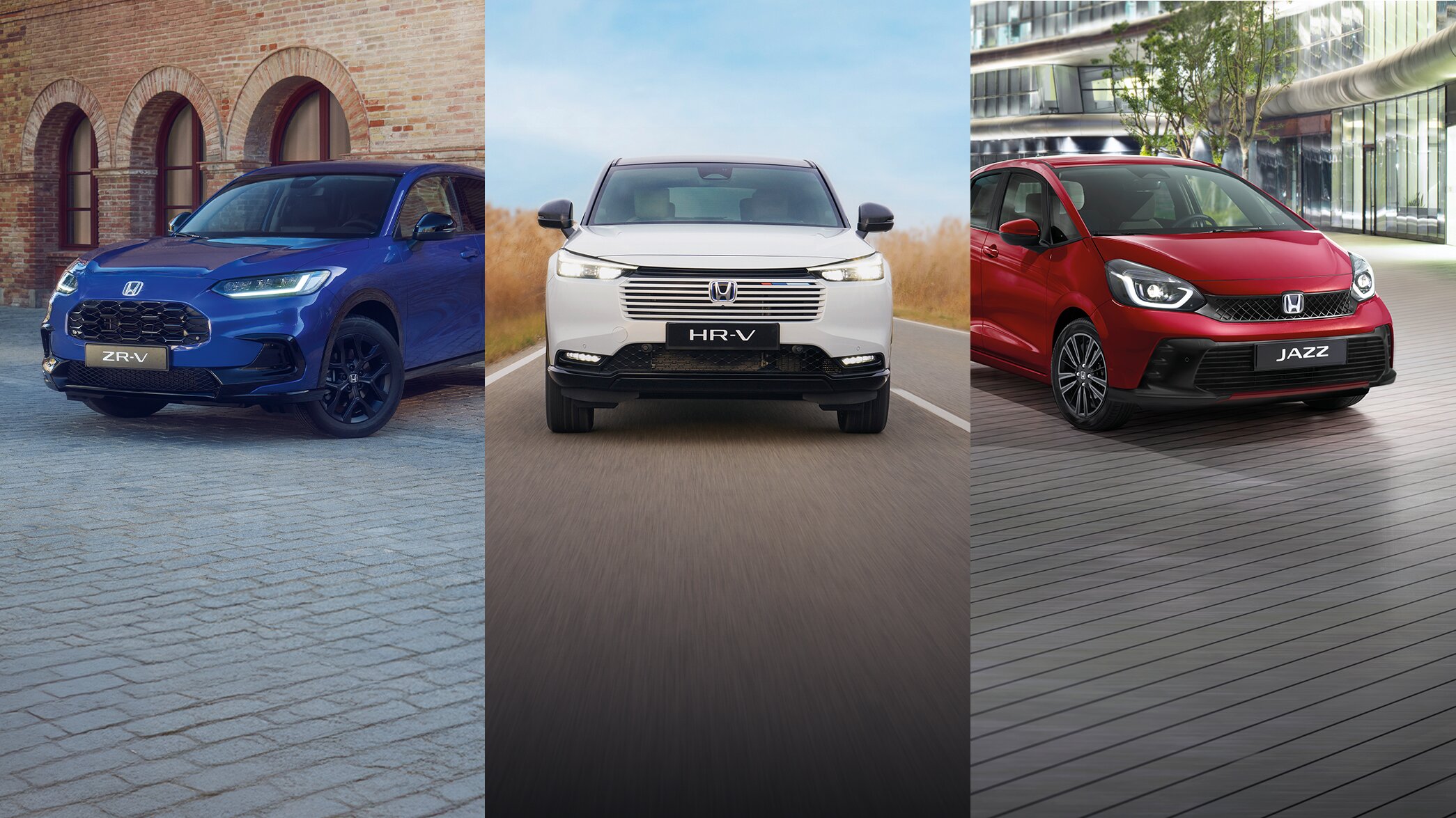 Vista frontale di ZR-V, HR-V e Jazz